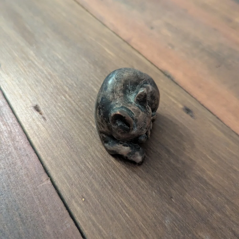 Vintage Stone Carved Curled Up Sleeping Cat Figurine -‎ Copper/Bronze Colored
